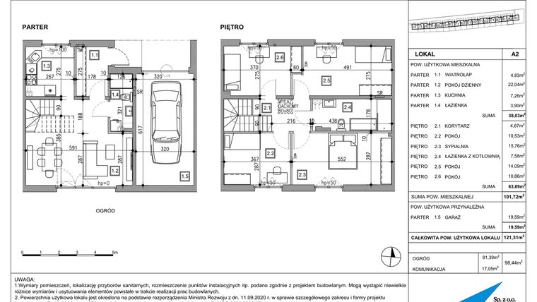 Rzut - Dom na sprzedaż 5 pokoi o powierzchni 121,31 m² - numer A2 w Majewska Domy
