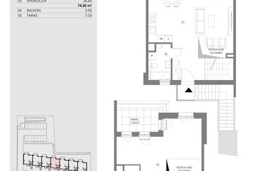 Rzut - Mieszkanie na sprzedaż 2 pokoje o powierzchni 74,2 m² - numer 16C.2 w Przystań Sobieszewo