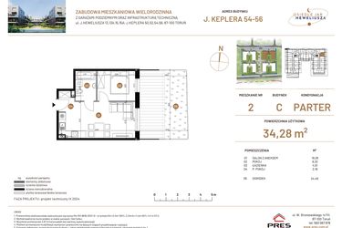Rzut - Mieszkanie na sprzedaż 2 pokoje o powierzchni 34,28 m² - numer JAR-III-C-LM-M2 w Osiedle JAR Heweliusza etap III