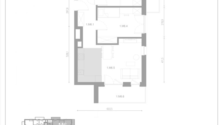 Rzut - Mieszkanie na sprzedaż 3 pokoje o powierzchni 62,25 m² - numer M6 w Apartamenty Casa Sole