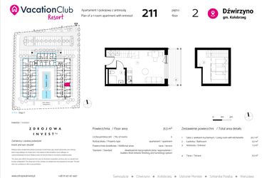 Rzut - Mieszkanie na sprzedaż 1 pokój o powierzchni 31,3 m² - numer 211 w VacationClub Resort