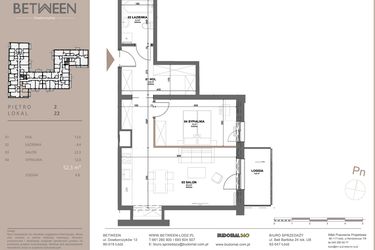 Rzut - Mieszkanie na sprzedaż 2 pokoje o powierzchni 52,43 m² - numer 22 w BETWEEN