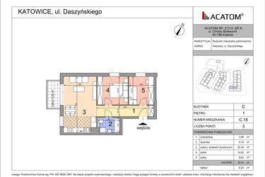 Rzut - Mieszkanie na sprzedaż 3 pokoje o powierzchni 53,31 m² - numer C18 w Daszyńskiego Park