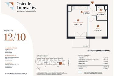 Rzut - Mieszkanie na sprzedaż 2 pokoje o powierzchni 33,69 m² - numer C12-10 w Osiedle Latawców