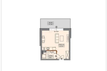 Rzut - Mieszkanie na sprzedaż 1 pokój o powierzchni 27,25 m² - numer B3.0.6.1a w Stegna Park II