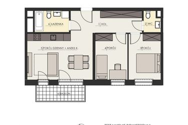 Rzut - Mieszkanie na sprzedaż 3 pokoje o powierzchni 59,91 m² - numer 68 w Osiedle Platinum III