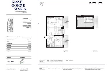 Rzut - Mieszkanie na sprzedaż 2 pokoje o powierzchni 58,78 m² - numer 14 w Grzegorzewska
