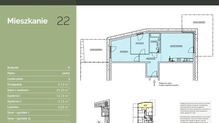 Rzut - Mieszkanie na sprzedaż 3 pokoje o powierzchni 63,45 m² - numer B22 w Stawowa Residence - etap V