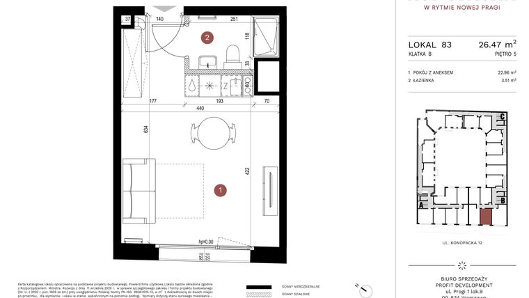 Rzut - Mieszkanie na sprzedaż 1 pokój o powierzchni 26,16 m² - numer A-KL-B.83 w Konopacka