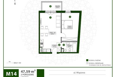 Rzut - Mieszkanie na sprzedaż 2 pokoje o powierzchni 47,59 m² - numer 14 w Moja Wiązowa