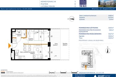 Rzut - Mieszkanie na sprzedaż 2 pokoje o powierzchni 33,67 m² - numer 0.11 w The Blue