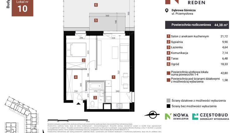 Rzut - Mieszkanie na sprzedaż 2 pokoje o powierzchni 44,38 m² - numer A10 w Nowy Reden
