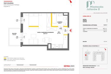 Rzut - Mieszkanie na sprzedaż 1 pokój o powierzchni 36,28 m² - numer 23 w Miasteczko Julianów etap 2