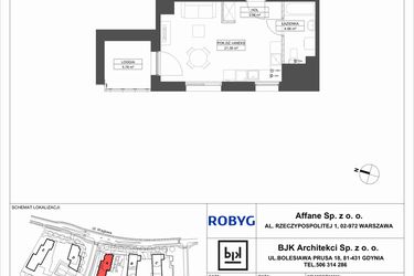 Rzut - Mieszkanie na sprzedaż 1 pokój o powierzchni 29,28 m² - numer A.13M08 w WENDY