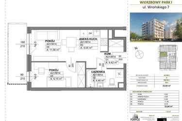 Rzut - Mieszkanie na sprzedaż 2 pokoje o powierzchni 33,64 m² - numer A00_M14 w Wierzbowy Park