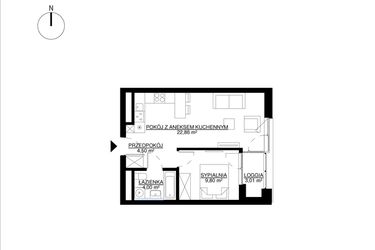 Rzut - Mieszkanie na sprzedaż 2 pokoje o powierzchni 41,16 m² - numer M40 w KrakoVska etap 2