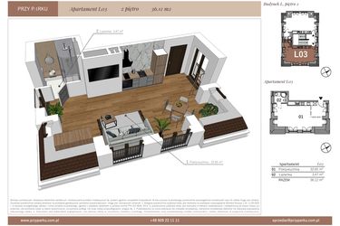 Rzut - Mieszkanie na sprzedaż 1 pokój o powierzchni 36,12 m² - numer L03 w Przy Parku etap II