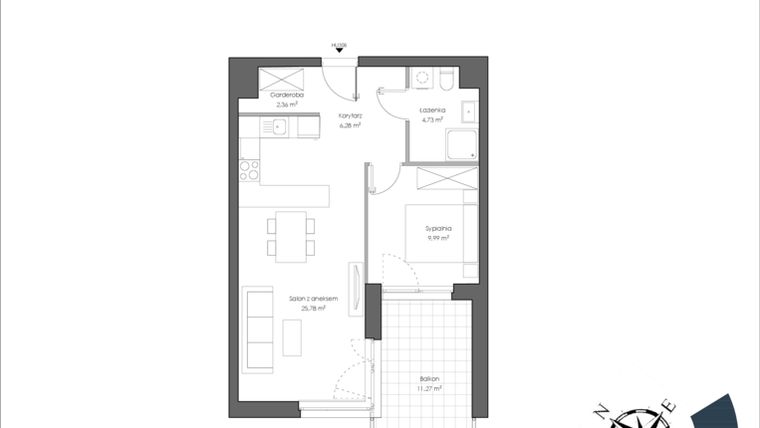 Rzut - Mieszkanie na sprzedaż 2 pokoje o powierzchni 50,02 m² - numer H.308 w Nautica Resort etap III