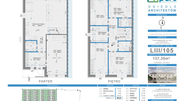 Rzut - Dom na sprzedaż 5 pokoi o powierzchni 137,35 m² - numer 105 w Osiedle Architektów etap IXa
