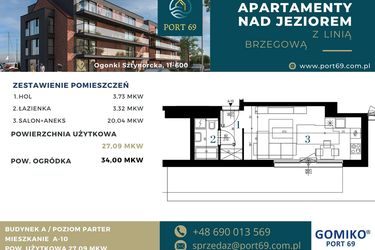 Rzut - Mieszkanie na sprzedaż 1 pokój o powierzchni 27,09 m² - numer A-10 w Port 69