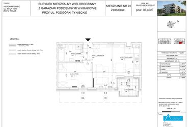 Rzut - Mieszkanie na sprzedaż 2 pokoje o powierzchni 37,42 m² - numer A23 w Podgórki Tynieckie