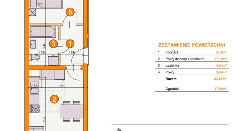 Rzut - Mieszkanie na sprzedaż 2 pokoje o powierzchni 33,82 m² - numer BII/B6 w Osiedle Bocianie Gniazdo 2
