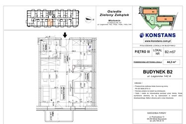 Rzut - Mieszkanie na sprzedaż 2 pokoje o powierzchni 44,2 m² - numer B2.57 w Osiedle Zielony Zakątek- etap II