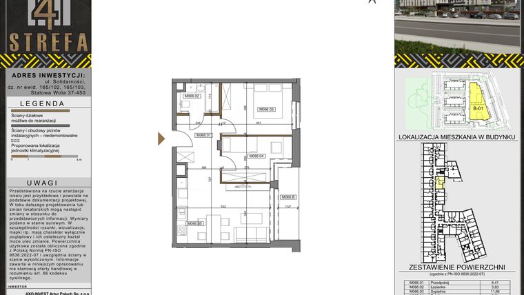 Rzut - Mieszkanie na sprzedaż 3 pokoje o powierzchni 50,79 m² - numer M066 w Strefa 4