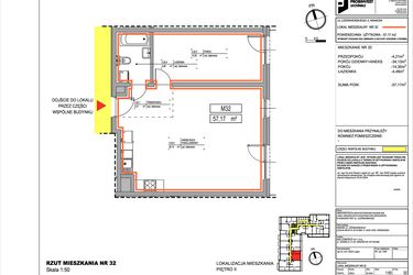 Rzut - Mieszkanie na sprzedaż 2 pokoje o powierzchni 57,17 m² - numer 3.32 w Czerwieńskiego 3