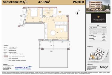 Rzut - Mieszkanie na sprzedaż 1 pokój o powierzchni 42,08 m² - numer M3 w Przystań na Klifie
