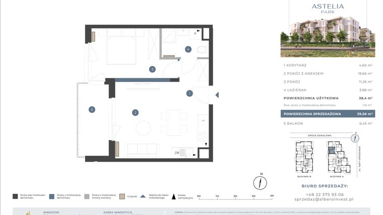 Rzut - Mieszkanie na sprzedaż 2 pokoje o powierzchni 38,4 m² - numer 1A.1A.10 w Astelia Park etap 1A i 3