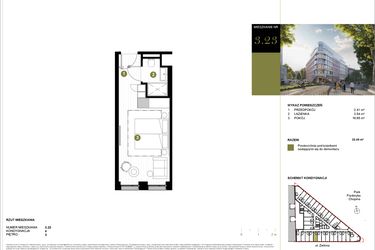 Rzut - Mieszkanie na sprzedaż 1 pokój o powierzchni 22,6 m² - numer 323 w Y3 Signature Hotel