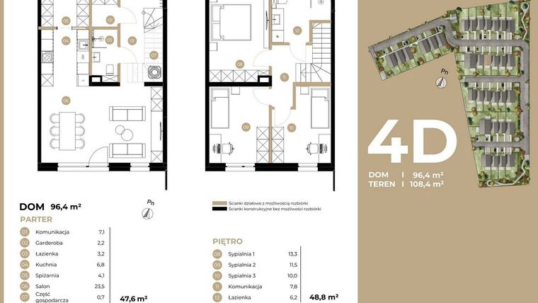 Rzut - Dom na sprzedaż 4 pokoje o powierzchni 96,4 m² - numer 4D w Kasprowicza 4 etap II