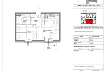 Rzut - Mieszkanie na sprzedaż 2 pokoje o powierzchni 41,7 m² - numer MU1/P2/3 w Nowa Klecina
