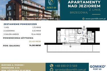 Rzut - Mieszkanie na sprzedaż 1 pokój o powierzchni 20,49 m² - numer A-24 w Port 69