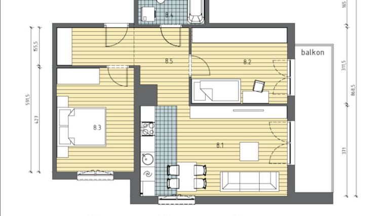 Rzut - Mieszkanie na sprzedaż 3 pokoje o powierzchni 62,12 m² - numer 2.1/8 w AL. Lipowa
