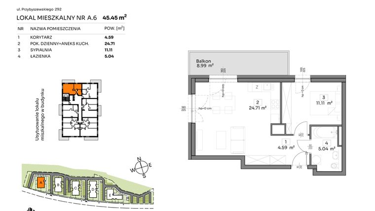 Rzut - Mieszkanie na sprzedaż 2 pokoje o powierzchni 45,45 m² - numer A.6 w Och!Widzew