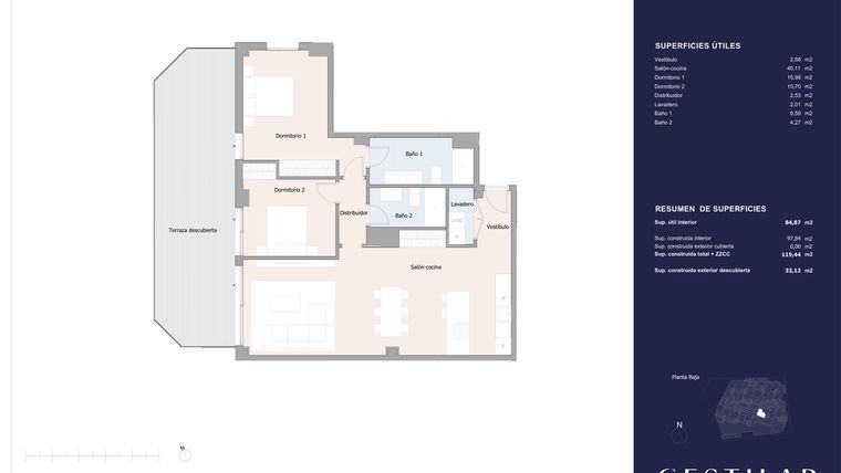 Rzut - Mieszkanie na sprzedaż 2 pokoje o powierzchni 97,84 m² - numer 40A w Isla Bela