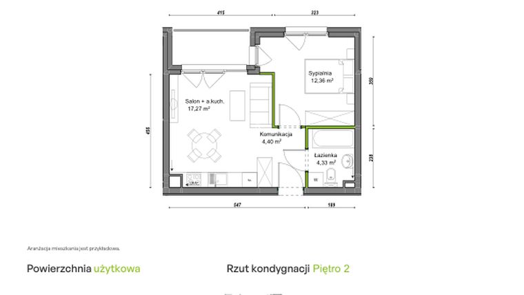 Rzut - Mieszkanie na sprzedaż 2 pokoje o powierzchni 38,36 m² - numer C1/C/17 w Orawska Vita