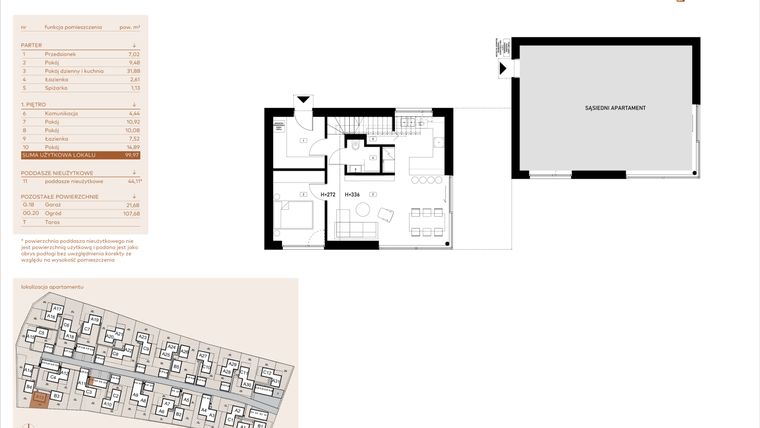 Rzut - Mieszkanie na sprzedaż 5 pokoi o powierzchni 99,97 m² - numer A13 w Kosocicka Ambient