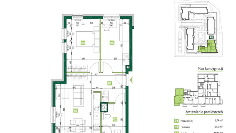 Rzut - Mieszkanie na sprzedaż 3 pokoje o powierzchni 58,15 m² - numer 9B.29 w Zielona Przystań etap III