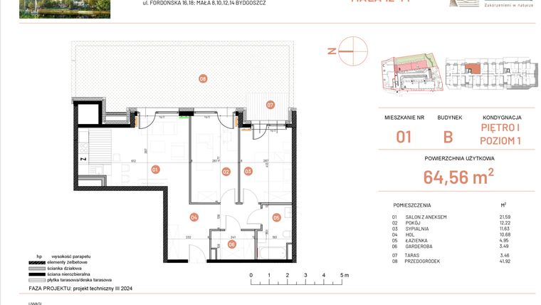 Rzut - Mieszkanie na sprzedaż 3 pokoje o powierzchni 64,56 m² - numer 12.1 w Osiedle Nowe Horyzonty etap III
