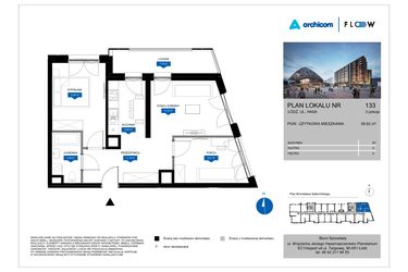 Rzut - Mieszkanie na sprzedaż 3 pokoje o powierzchni 58,62 m² - numer 133 w Flow