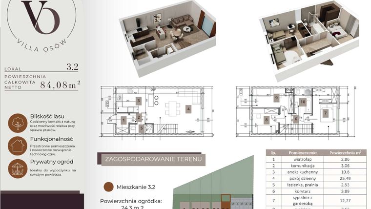 Rzut - Dom na sprzedaż 4 pokoje o powierzchni 84,08 m² - numer 3.2 w Villa Osów