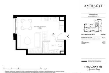 Rzut - Mieszkanie na sprzedaż 1 pokój o powierzchni 29,58 m² - numer 10 w Antracyt