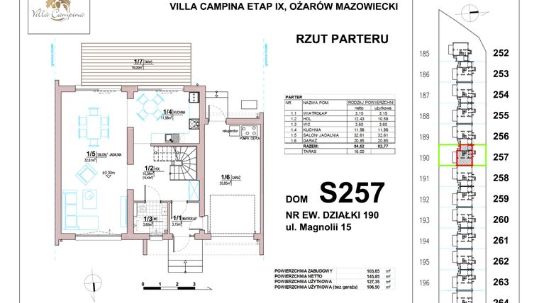 Rzut - Dom na sprzedaż 4 pokoje o powierzchni 106,5 m² - numer S257 w Villa Campina Magnolia
