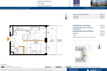Rzut - Mieszkanie na sprzedaż 2 pokoje o powierzchni 35,34 m² - numer 0.16 w The Blue