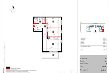 Rzut - Mieszkanie na sprzedaż 3 pokoje o powierzchni 52,66 m² - numer 35 w Mochtyńska 56