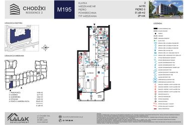 Rzut - Mieszkanie na sprzedaż 2 pokoje o powierzchni 51,68 m² - numer M195 w Chodźki Residence 2