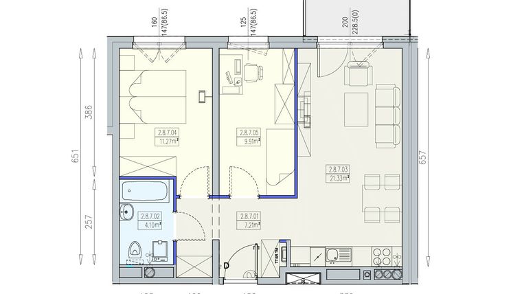 Rzut - Mieszkanie na sprzedaż 3 pokoje o powierzchni 53,82 m² - numer K1 2/8/7/3a w Południk 17 - budynek K1